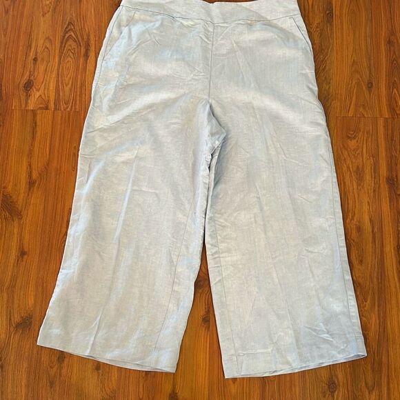 NWT Loft light blue linen viscose cropped pants size 12 wide leg - Picture 1 of 6
